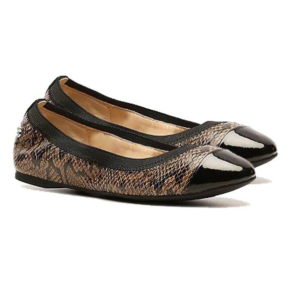 2/20 SALE Cole Haan Snake Print Tan Black Cap Toe Flats SZ 7B - Picture 1 of 8